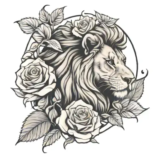Lion And Roses