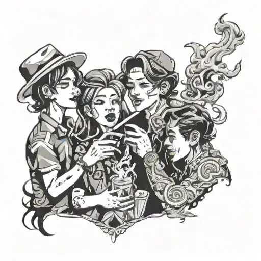 Friendship That Represents A Group Of 5 People Who Smoke