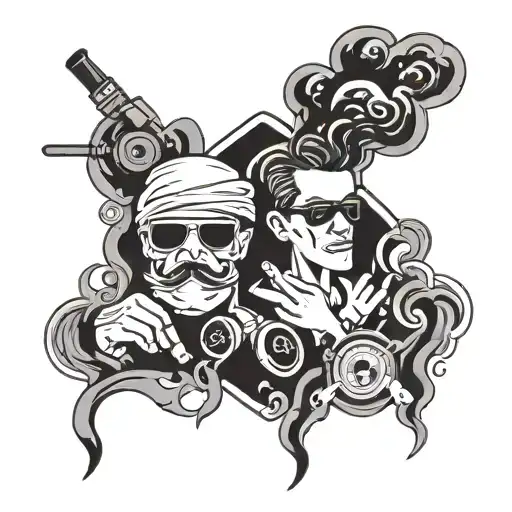 Group Of 5 Friends Smokers E-cigarette Symbols