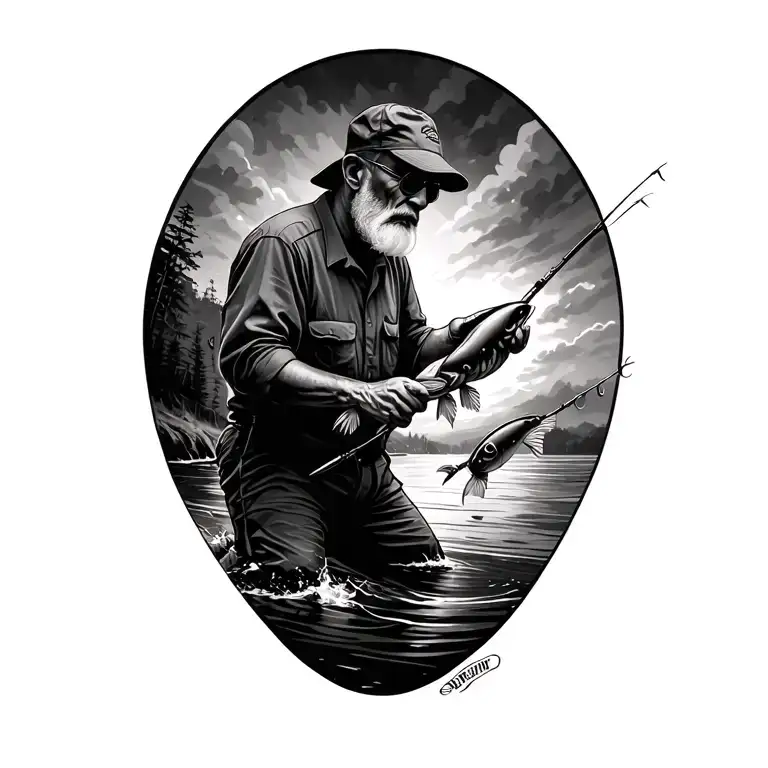 Fishing Scene Casting With Grandpa