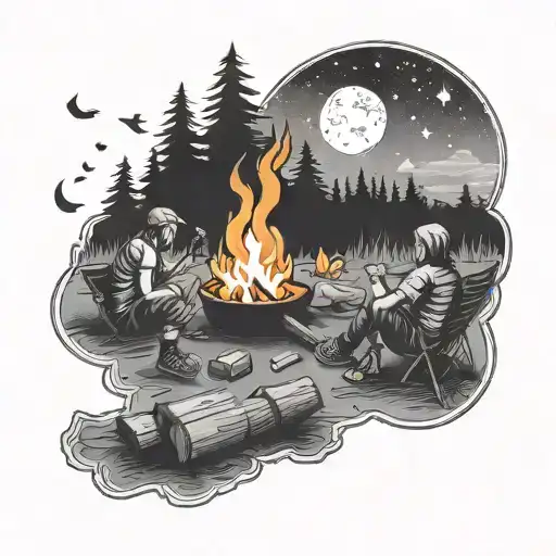 A Campfire Scene With Friends Roasting Marshmallows Under The Stars