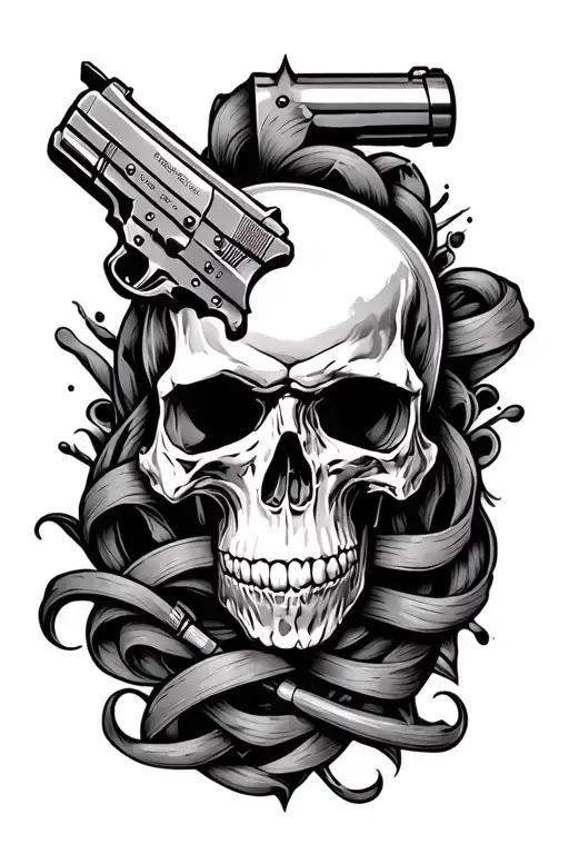 Skull And Gun Intertwined