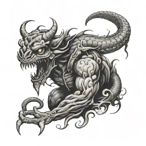 Demon With Horn And Snake