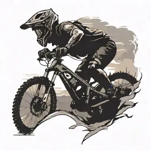 A Mountain Biker Riding Through A Rugged Landscape With A Sunrise In The Background