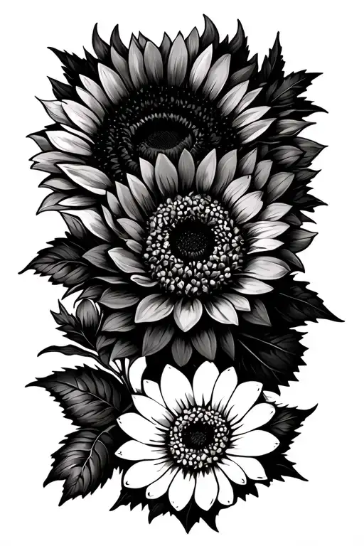 Sunflower And Chrysanthemum And Marigold Flowers Intertwined