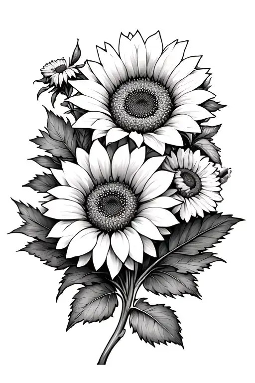 Sunflower And Chrysanthemum And Marigold Flowers Growing