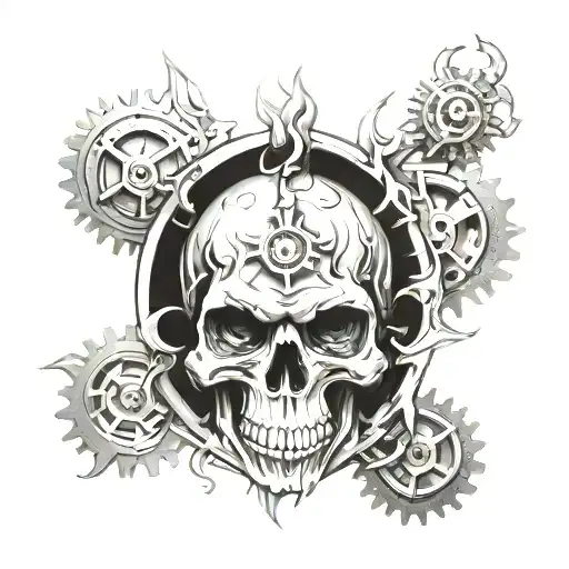 Fire Mechanical Gears Skull