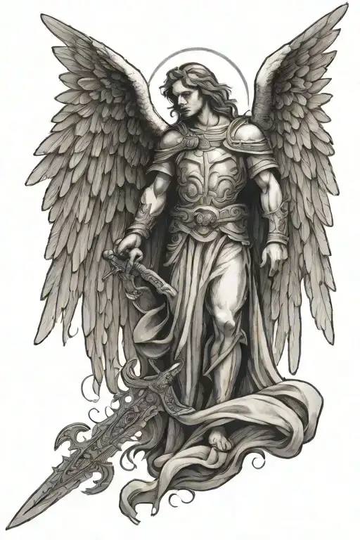 Guardian Angel With Spread Wings And Sword