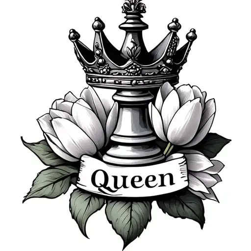 Queen Crown With Tulips And Words Queen Chess Piece