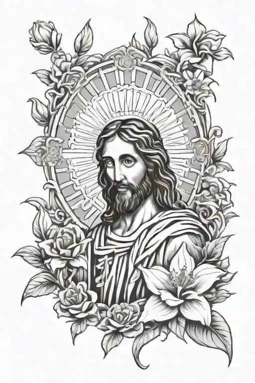 Jesus Christ Waiting For A Child In Paradise Flower