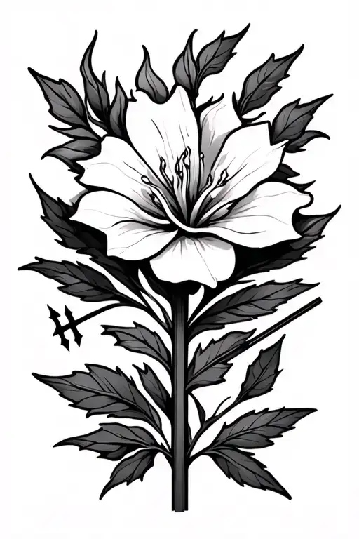 Honeysuckle Flower With Symbol For Fire And An Arrow