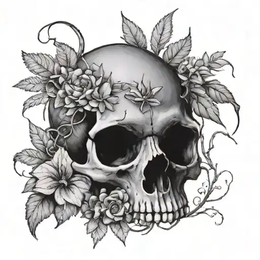 2 Realistic Rat Skull Surrounded With Plants Growing