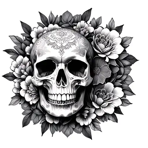 Mandala With Skull And Flowers