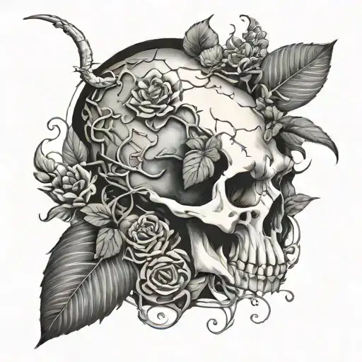 2 Realistic Rat Skull Surrounded With Plants Growing