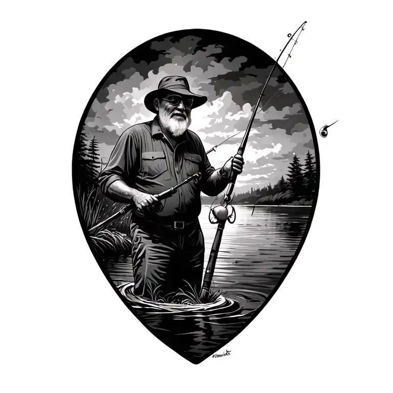 Fishing Scene Casting With Grandpa Ans Fishing Rod