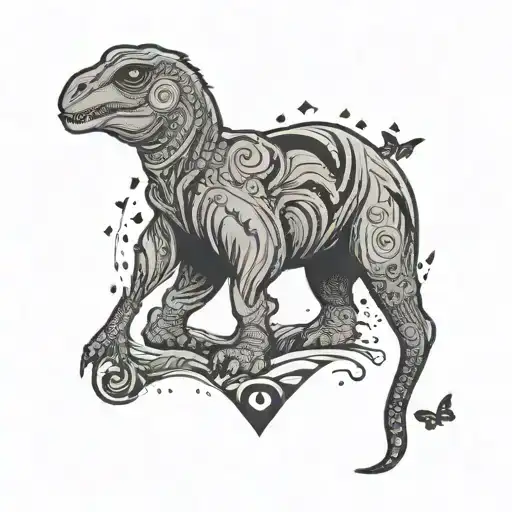 Little Elephant Looking Upward At A Heart Velociraptor And Butterfly Simple Sillohuette