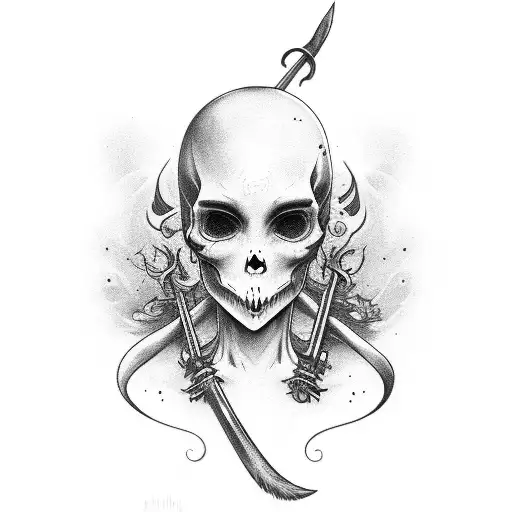 A Hauntingly Beautiful Woman With A Scythe In Hand