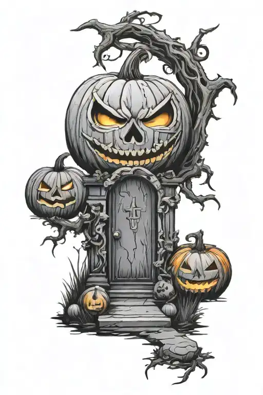 Pumpkin In A Grave Yard Scary