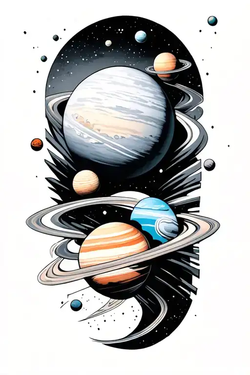 Comic Black And Grey With Coloured Planets Sleeve