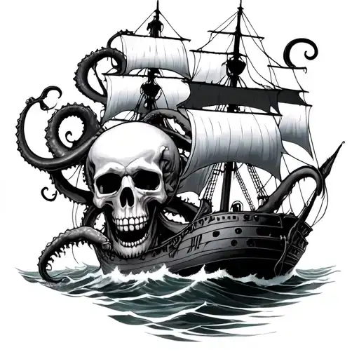 Skull Kraken Attacking A Ship
