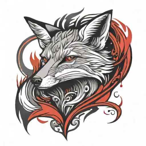 Male Tattoo Black With Red Elements Fox