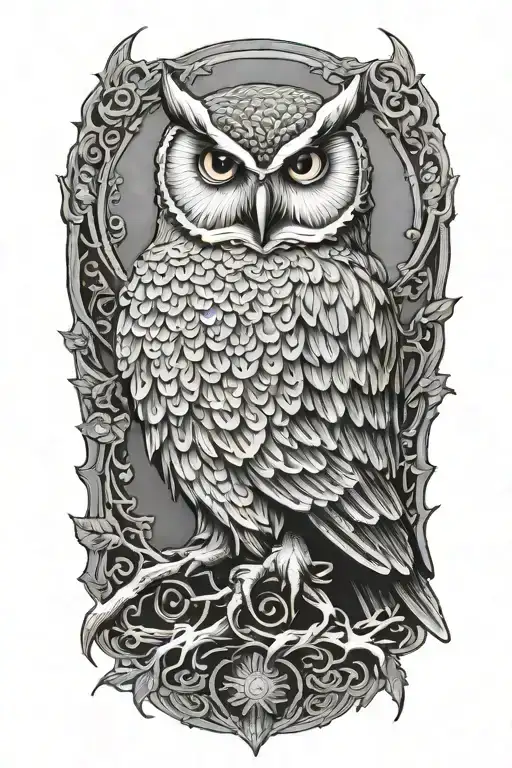 White Owl Sitting Alone Symbol Of Godess Athina