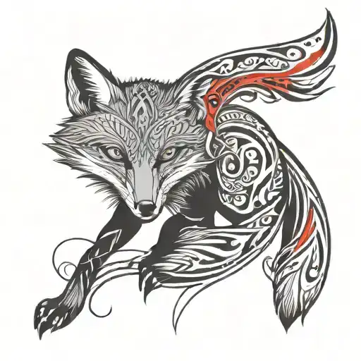 Male Tattoo Black With Red Elements Fox