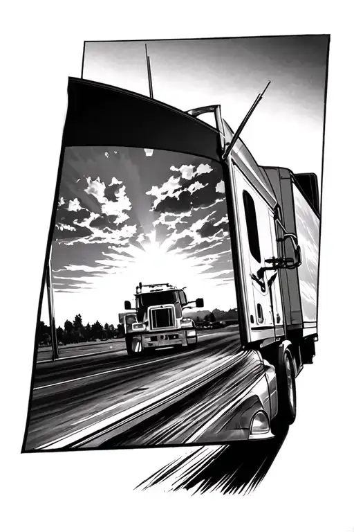 18 Wheeler Windshield Looking Into A Sunset