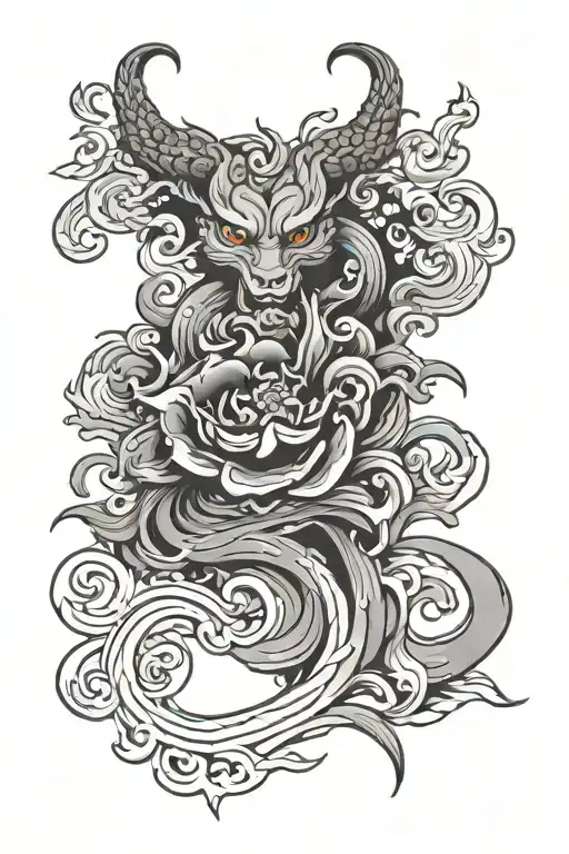Chinese Style Tattoo Symbolizing Eternal Pure Love And Readiness For Self-sacrifice