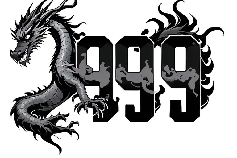 A Japanese Dragon Swirving Around The Numbers 999 Juice Wrld