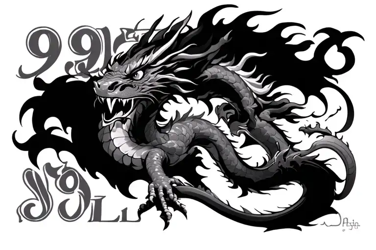 A Japanese Dragon Swirving Around The Numbers 999 Juice Wrld