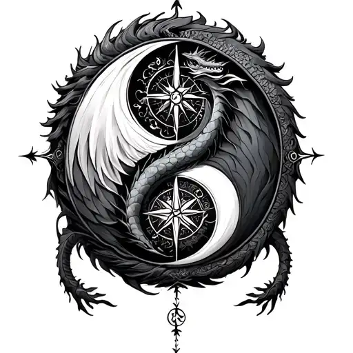 Dragon Compass Intertwined Ying Yang Combined