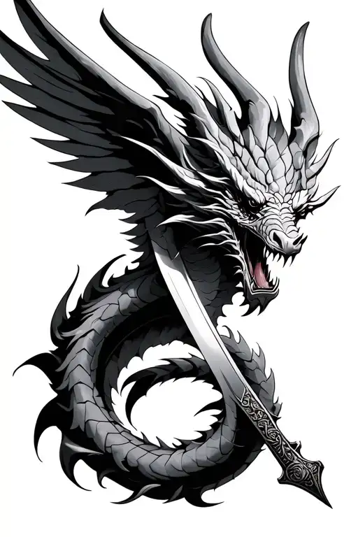 Image Of The Air Dragon Wrapping An Open -Wing Medieval Sword