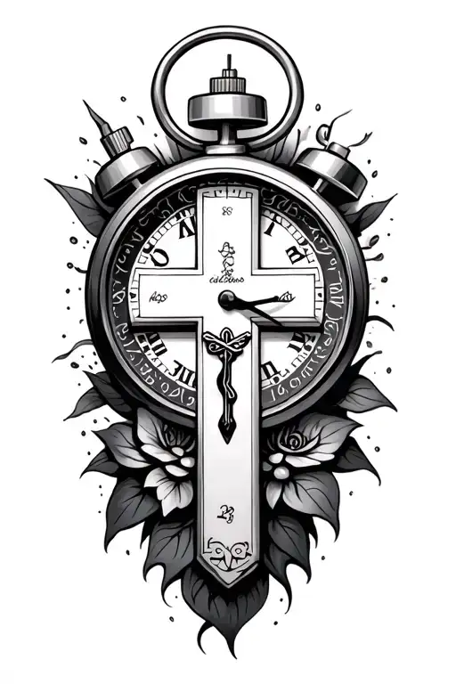 Christian Cross And A Stopwatch