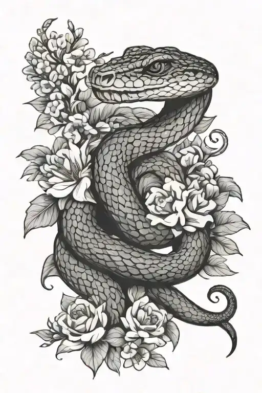 Fer De Lance Snake With Flowers