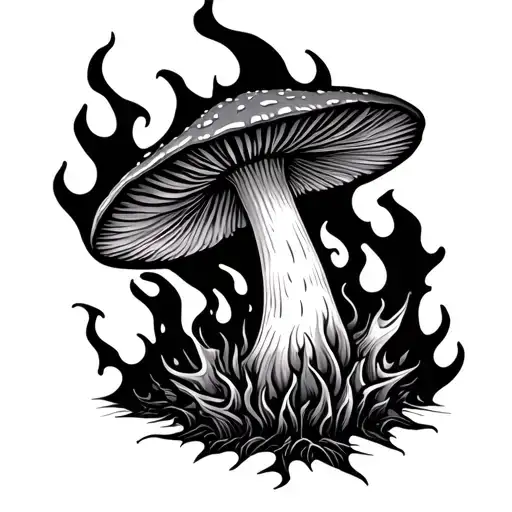 A Mushroom Surrounded By Fire Flames