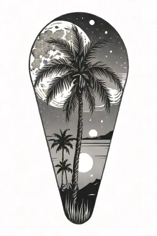 Palm Tree With Moon Phases And Walking Path