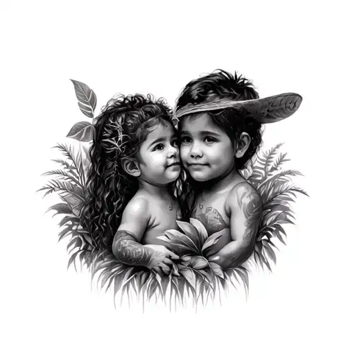 Tattoo Of My Male And Female Children With Staging Of The Jungle