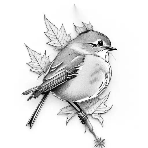 A Robin And A Peony And A Maple Leaf