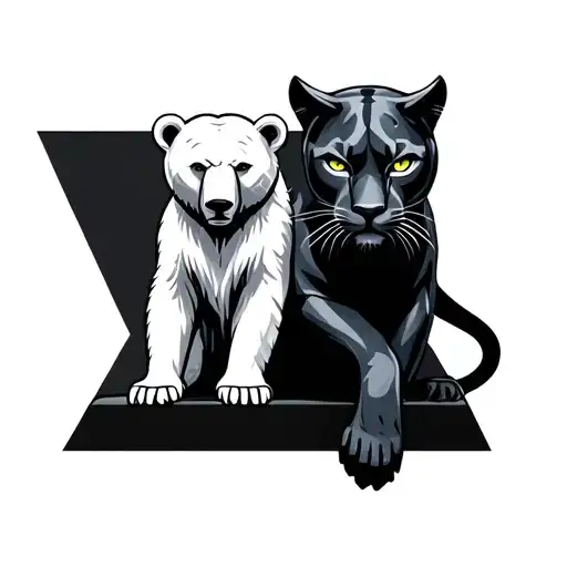 A White Bear And A Black Panther Protecting A 3D Triange