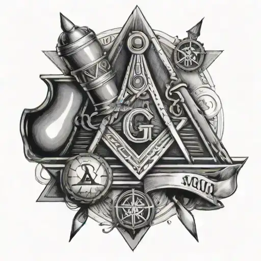 Masonic Square And Compass With Working Tools