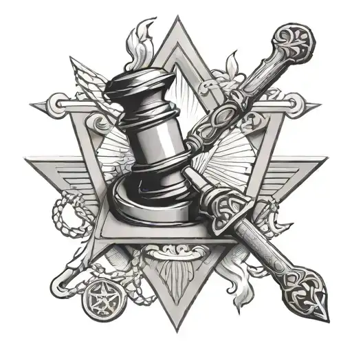 Masonic Square And Compass With Gavel And Trowel