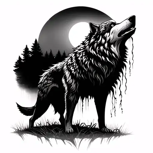 Weeping Willow Tree Wolf Howling At The Moon