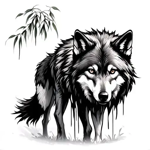 Weeping Willow Tree Wolf Standing