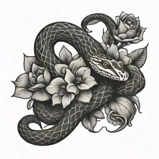 Snake With Flowers Blooming