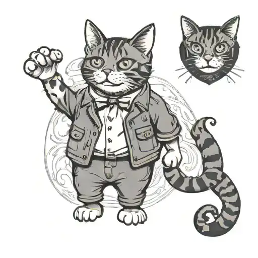 Cartoon Traditional Style Cat Standing Up Hands In Pockets And Ballyed Up