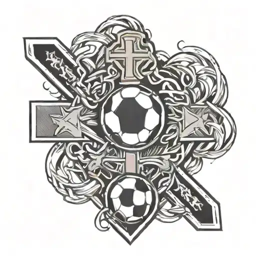 Football And A Cross Intertwined