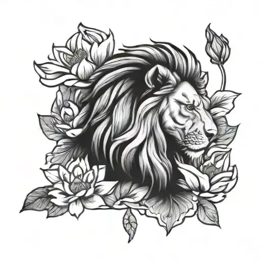 Lion And Lotus Flower Emerging