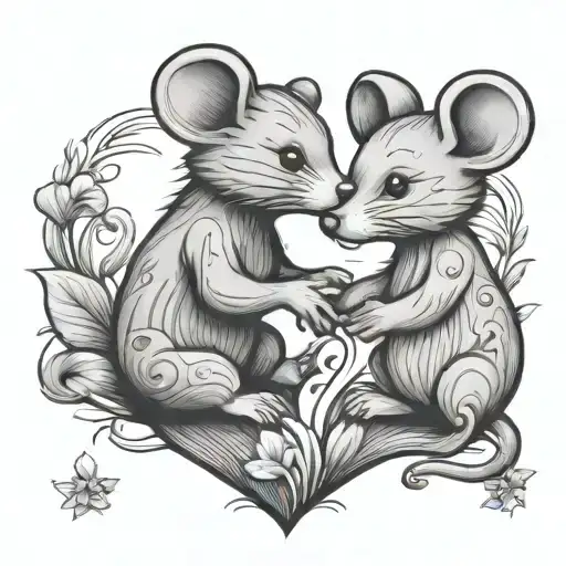 Cute Mouse And Bear Heart