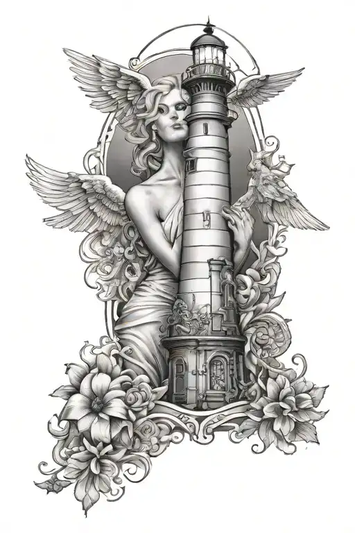 Sleeve Tattoo Featuring Lighthouse Angel Mother Marry